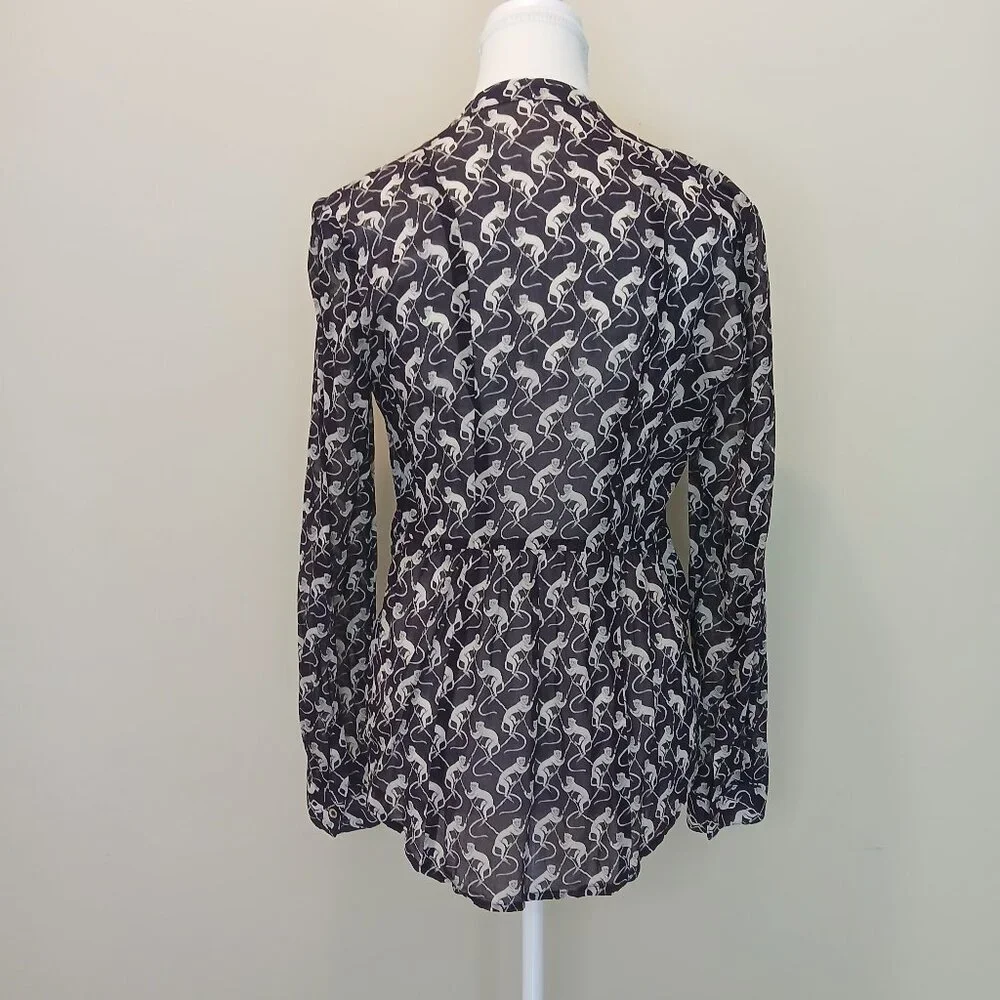 Maeve Animal Print Semi-Sheer Popover Blouse Eggplant Purple Size 2 - Picture 7 of 8